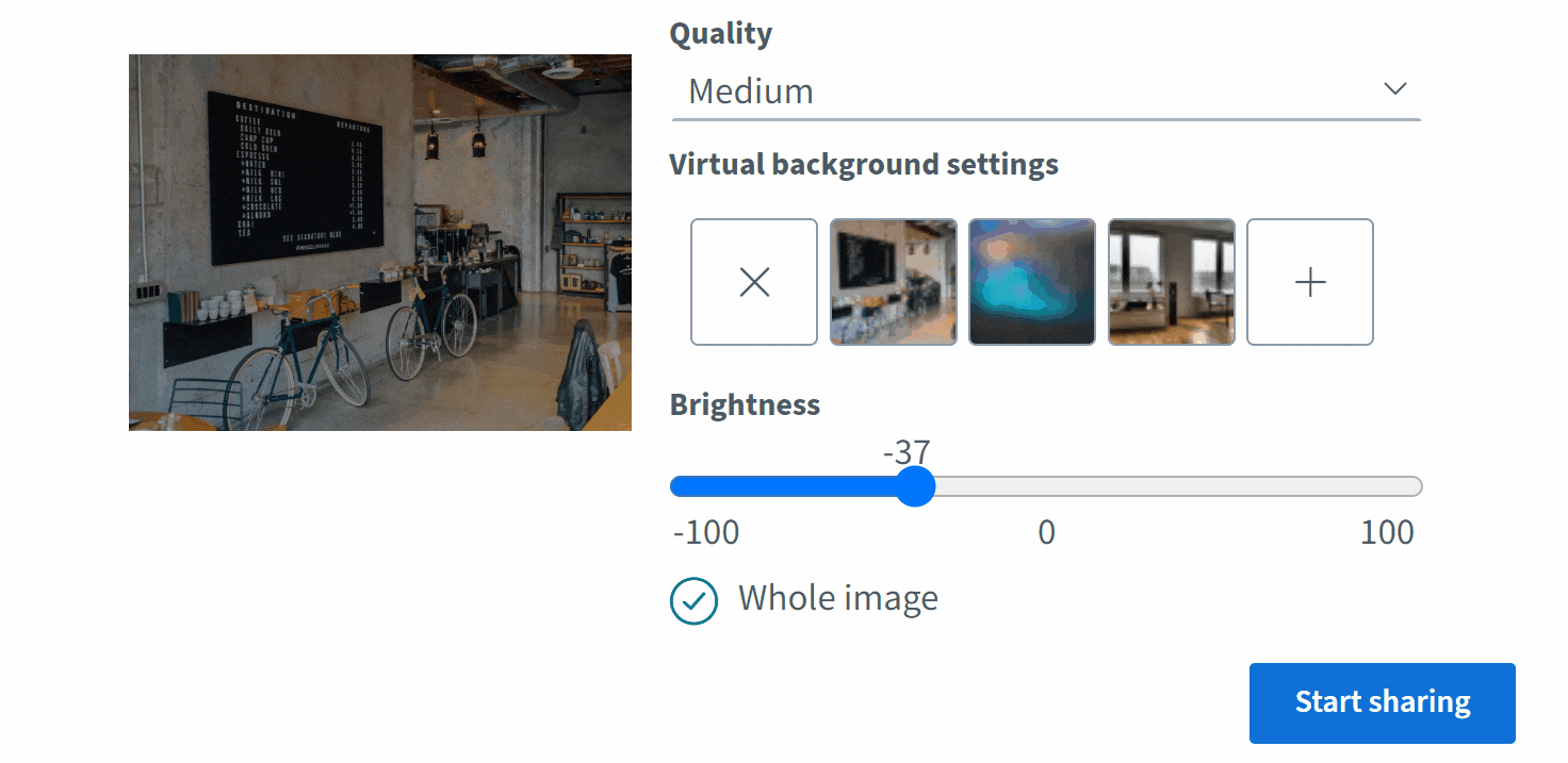 Animation of webcam brightness slider interaction